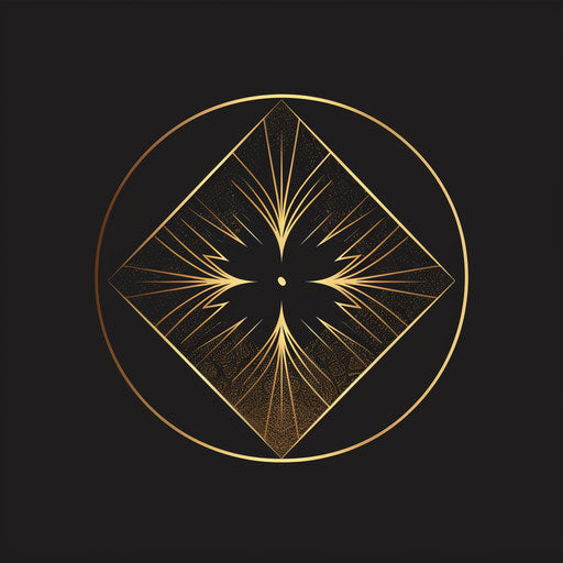 Brand logo with geometric patterns and elegant lines, in black and gold