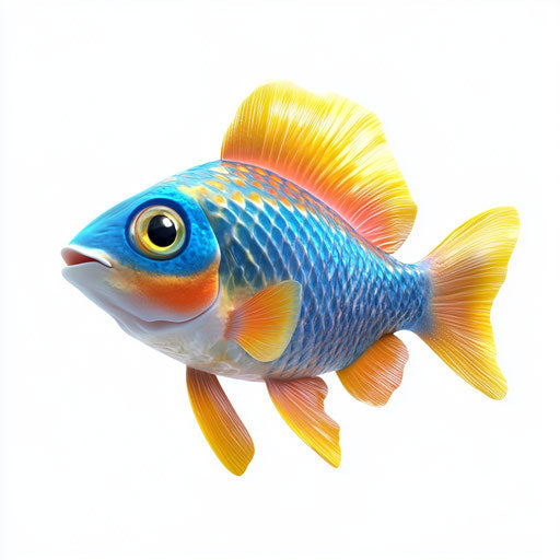 Cute 3D fish with flat white background