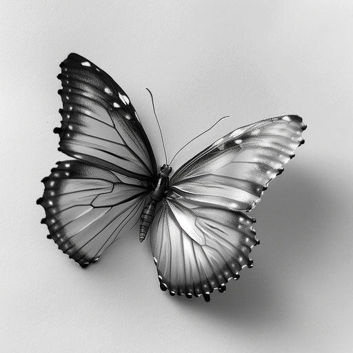 Realistic 3D butterfly tattoo in black and grey