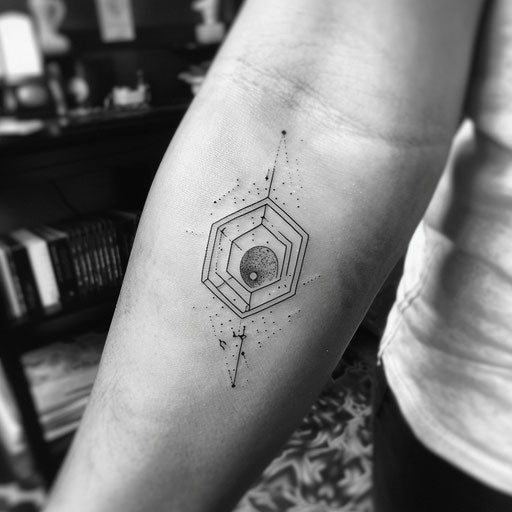 Cosmic flat tattoo sketch of a simplistic single hexagon