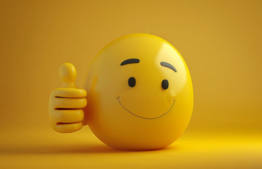 Yellow emoji giving a thumbs up, cfa voysey style