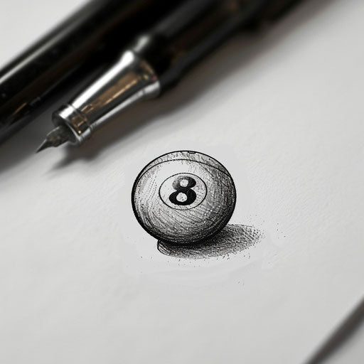 Minimalist sketch of 8 ball black ink fine details