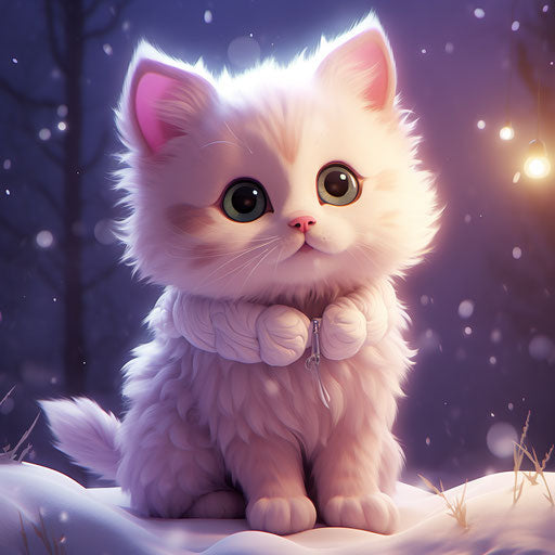 Cute kitten cartoon in violet and magenta tones