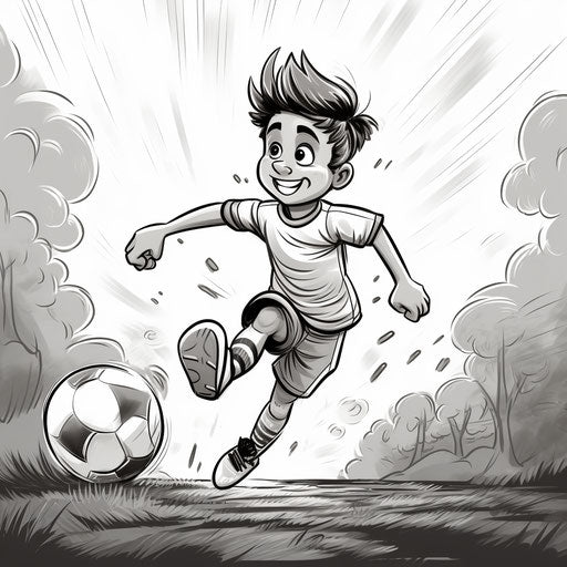 Children kicking ball coloring page