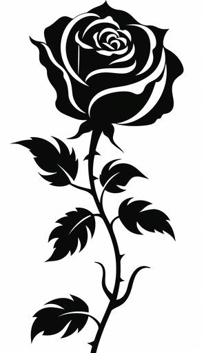 Rose flower silhouette cutout template, artistic style, black painting