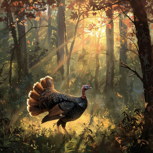 Wild turkey in a sunlit clearing