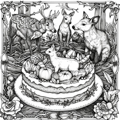 Detailed birthday cake with forest animals