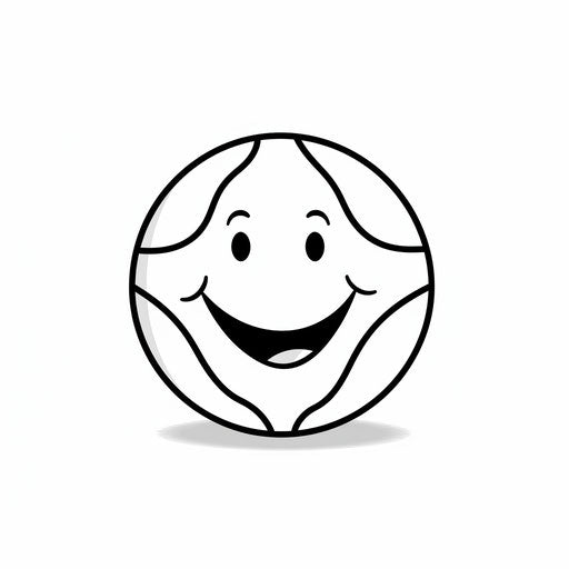 A basketball with a smile, child's drawing in black and white