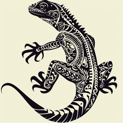 Flat lizard tattoo sketch with traditional tribal patterns