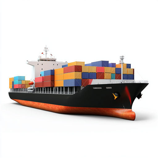 3D Container Ship on Flat White Background, Isolated Clipart