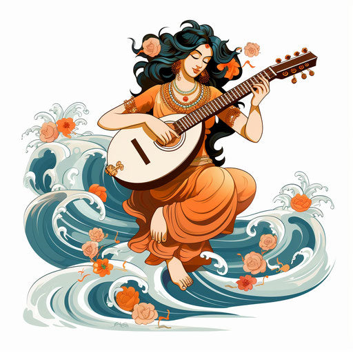 Saraswati clipart in Minimalist style, on white background