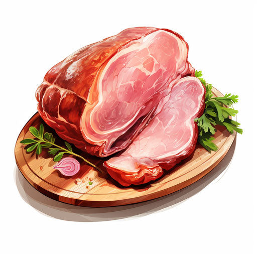 Ham illustration in the style of Chiaroscuro Art, on white background