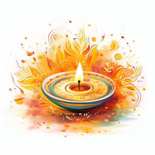 Diwali clipart in the style of Impressionistic Art, on white background