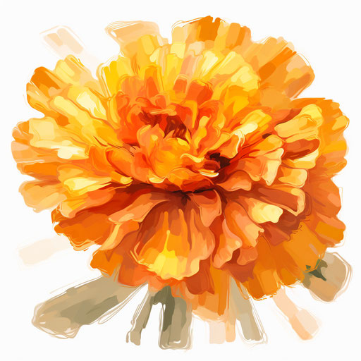Marigold clipart in the style of Impressionistic Art, on white background