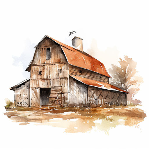 Barn clipart in the style of Impressionistic Art, on a white background