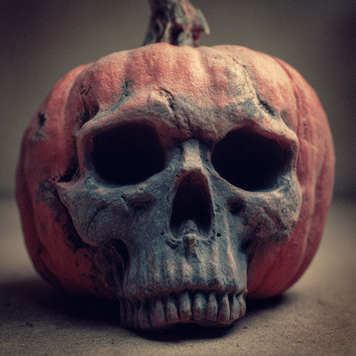 A Human Skull Carved from a Festive Pumpkin