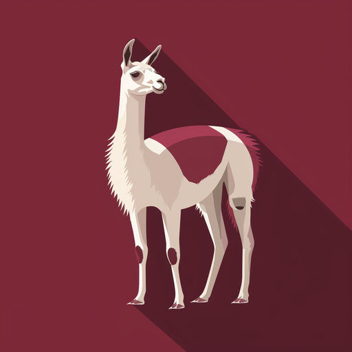 Deep maroon backdrop with photo-realistic lama clipart