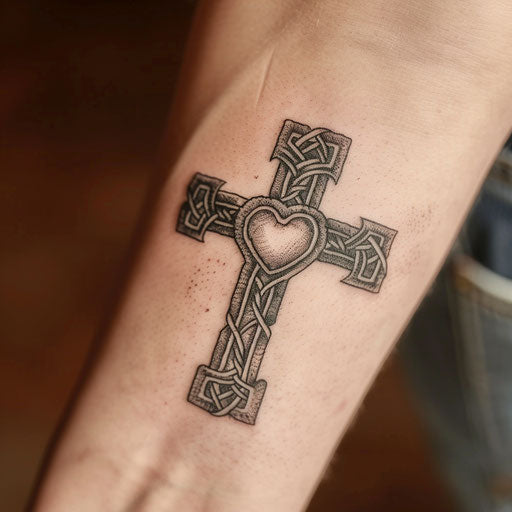 Celtic cross with heart, symbol of love and faith, white background
