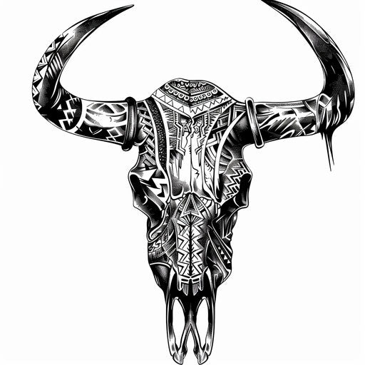 Intricate bull skull tattoo design