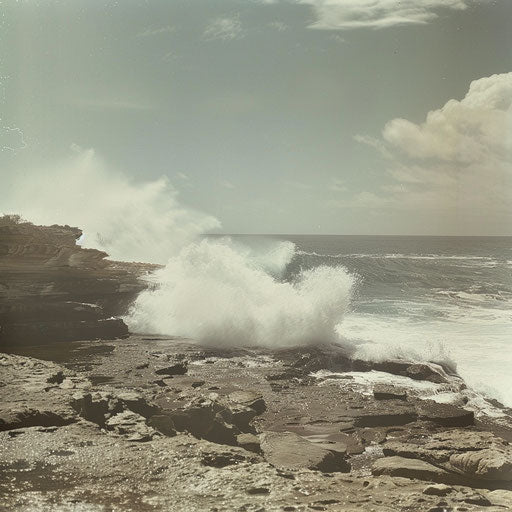 Bondi Beach with dramatic waves crashing against rocky shore