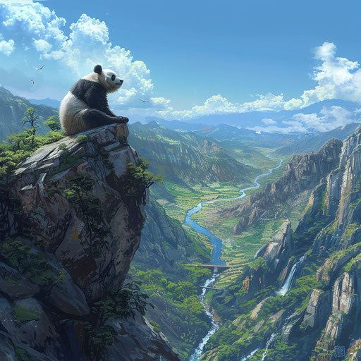 Solitary panda on a rocky outcrop