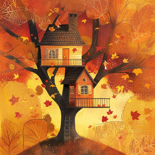 Enchanted treehouse among autumn leaves