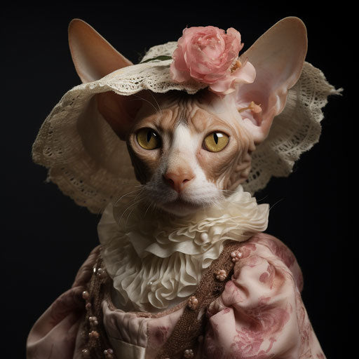 Cornish rex cat dressed as a woman