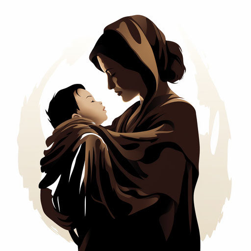 Mother clipart in the style of Chiaroscuro Art, on a white background