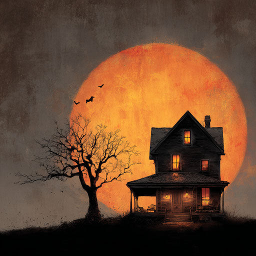 Eerie House Under a Bright Full Moon