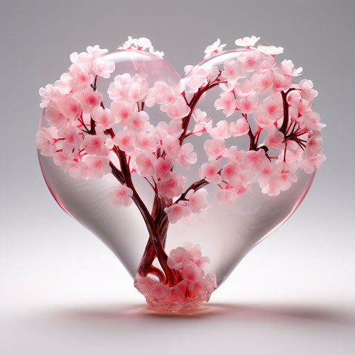 Glass heart-shaped shell with pink flowers