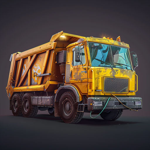 Garbage truck illustration with flat random background and ethereal glow