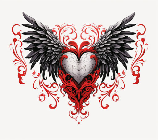 Heart tattoo with wings and red symbolism