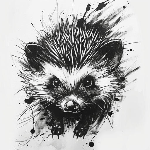Monochrome tattoo sketch with minimalist hedgehog
