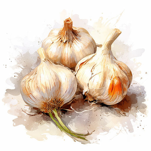 Garlic clipart in the style of Impressionistic Art, on white background