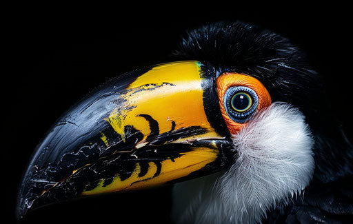 Closeup portrait of a toucan on a black background
