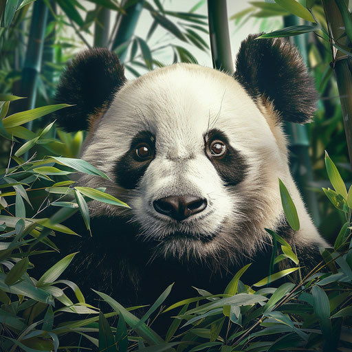 Curious giant panda in the bamboo forest