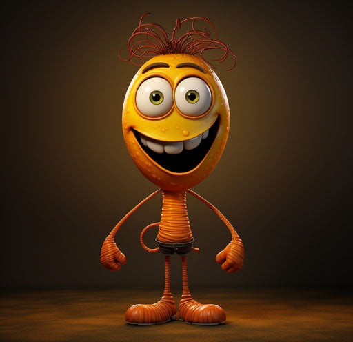 Cartoon character smiling in dark orange and yellow