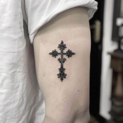 Small shaded cross tattoo, J.P. Targete style