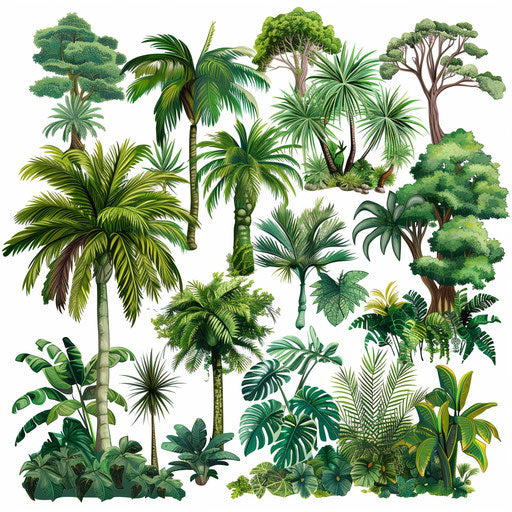 Photo realistic rainforest clipart with flat white background