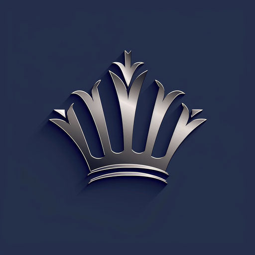 Crown logo in silver and navy with a sleek background