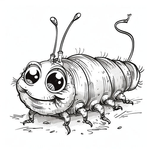 Smiling caterpillar with big eyes. Coloring book page