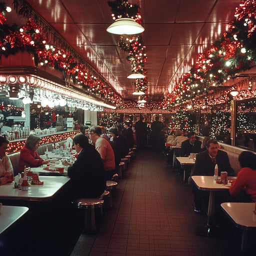 1950s diner decorated for Christmas