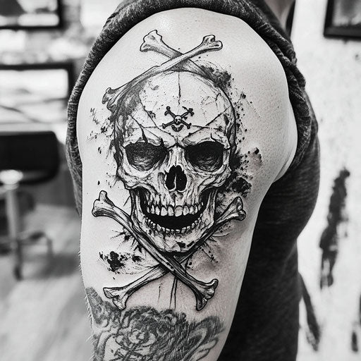 Men's arm tattoos pirate skull Ami James style