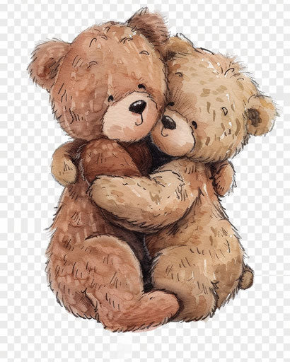 Two brown teddy bears embracing