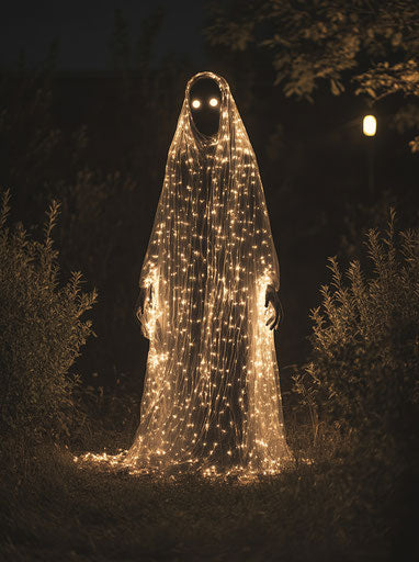 Halloween ghost costume with light-up eyes and hands