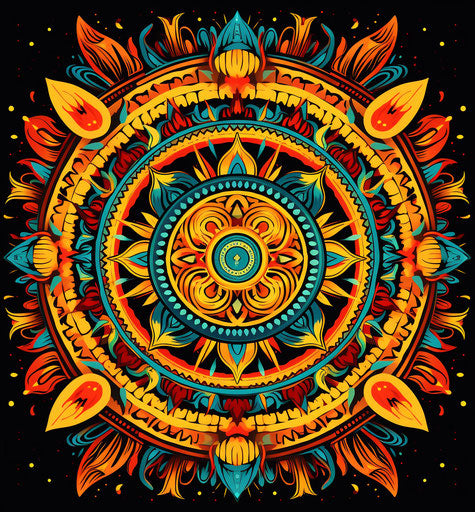 Indian tribal mandala surrounded by intricate geometric designs