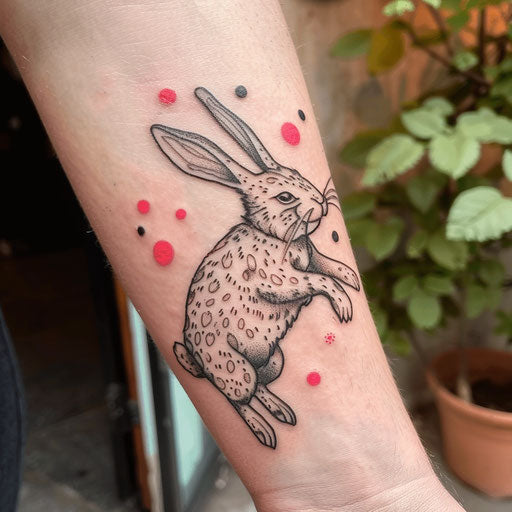 Playful flat tattoo sketch of a leaping bunny