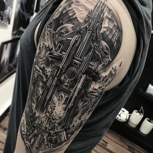 Futuristic sci-fi half sleeve tattoo design
