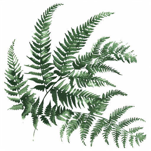 Monochromatic Japanese fern tattoo design, shades of green