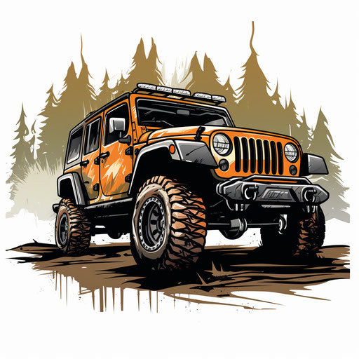 Jeep in Chiaroscuro Art style on white background